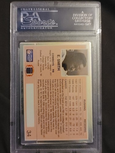 1990 Action Packed Emmitt Smith Rookie Card #34 Rookie Update PSA 9 Graded - Picture 5 of 6