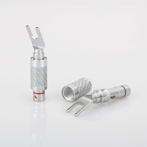 4Pcs Plated Rhodium Spade Plug Carbon Fiber Shell Audio Speaker Cable Connector - Picture 4 of 6