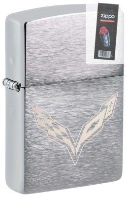 Zippo 49832 Chevrolet Corvette Logo Brushed Chrome Lighter + FLINT