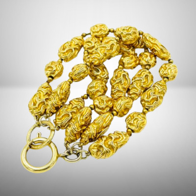 Chanel Lava Motif Bracelet Gold Color 21cm Vintage Japan [Used]