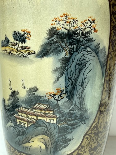 Vaso cinese in porcellana ricoperta, tempio, scene di montagna 12" - Foto 6 di 12