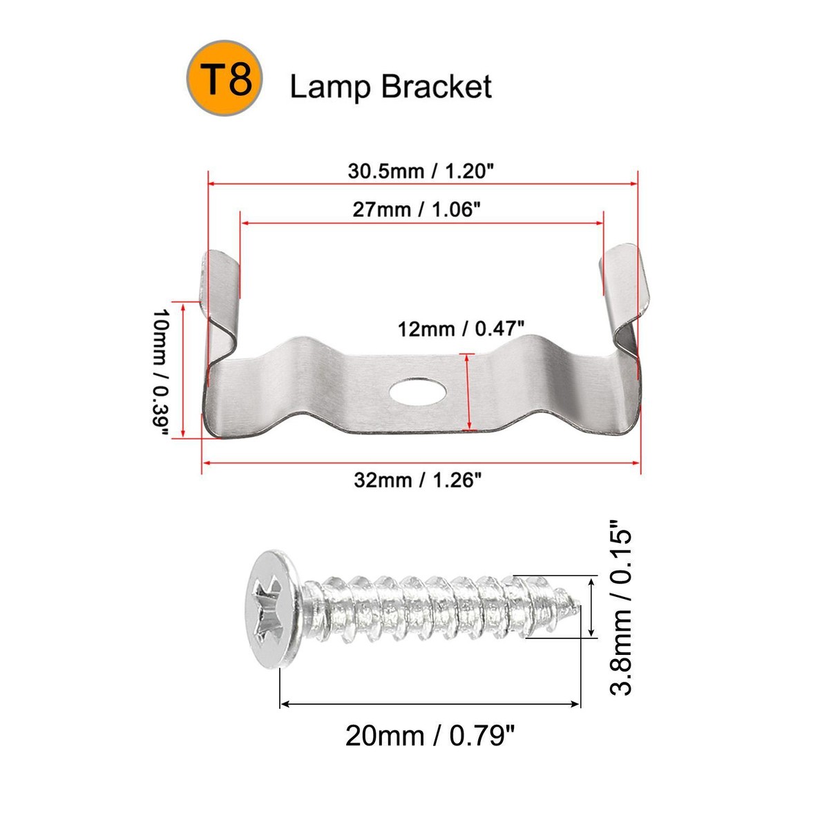 Sourcing Map 100x Lampenfassung Halter Für T4 Leuchtstoffröhre – Edelstahl, Gewinde 4 Mm – Silber, 22x9x7 Mm