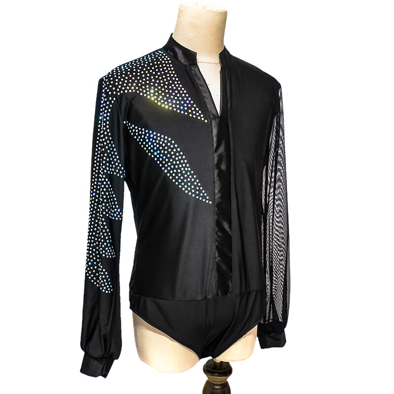 Herren Tanzbody Mit Glitzer - Langarm Tanzhemd & Schlaghose Latein Tango