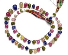 Natural Gem Multi Sapphire 7x5 to 11x8MM Faceted Teardrop Briolette Beads 17"