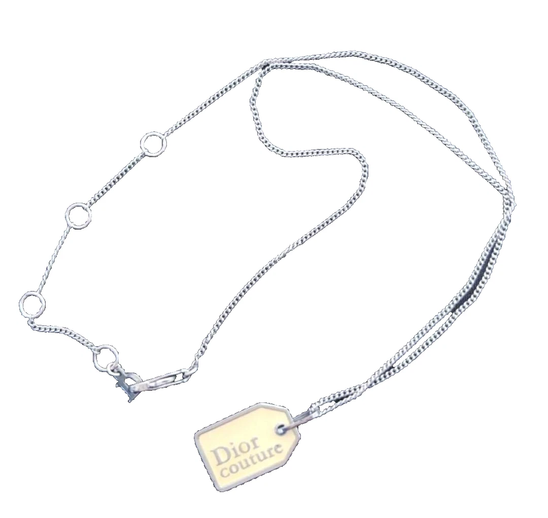 Collana Christian Dior Placca Argento x Bianco Donna