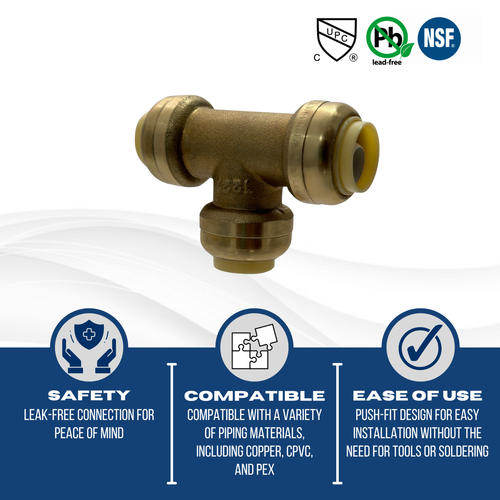 25 Pcs XFITTING 1/2" Push Fit Tee Fittings, 1/2" Push to Connect Tee, Lead Free - Picture 5 of 7