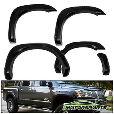 For 2004-2014 Nissan Titan w/Bedside Lockbox Black Front+Rear Fender Flares Set