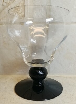 Vintage Black & Clear Fry FRY1 Optic Bowl Water Goblet 5 1/4'' Twisted Ball Stem 