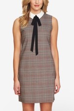 CeCe Plaid Print Point Collar Shift Dress, Size-8 Academia Versatile Festival