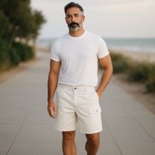 Men's Beige Cargo Shorts   Outdoor Utility Pockets