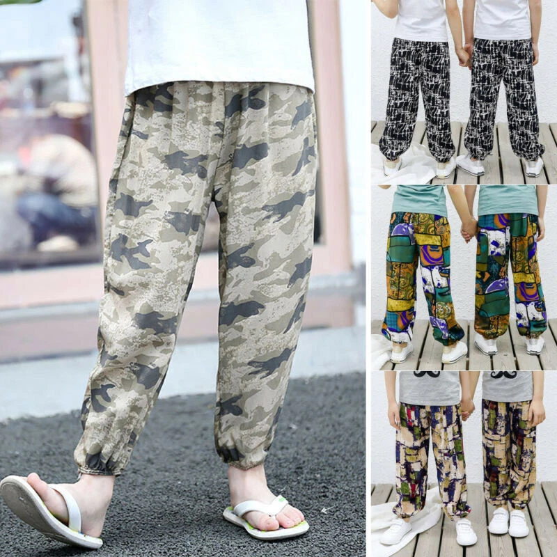 Kids Boy Girl Casual Trousers Holiday Beach Printed Long Loose Pants Sweatpants