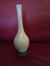 Vintage Gumps Japan Celadon Porcelain Bud Vase w Wood Stand  10”
