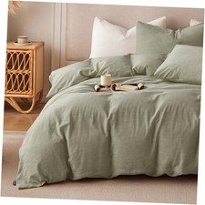 Linen Duvet Cover Size - Soft Breathable Cotton Linen Blend, 3 Queen Green