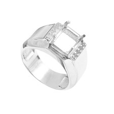 Semi Mount Ring 925 Sterling Silver 6x8 mm Octagon Heavy Men Engagement Ring