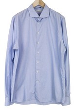 SUITSUPPLY Men's Formal Shirt 46-7/18L Extra Slim Blue Pure Stripe Cutaway 