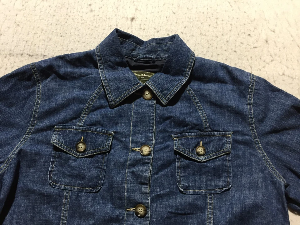 Eddie Bauer Jean куртка женщин XL синий выцветший на пуговицах карманы с воротником - Изображение 2 из 4