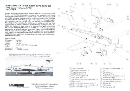 Anigrand Models 1/72 REPUBBLICA XF-84H THUNDERSCREECH caccia turboelica - Foto 3 di 4