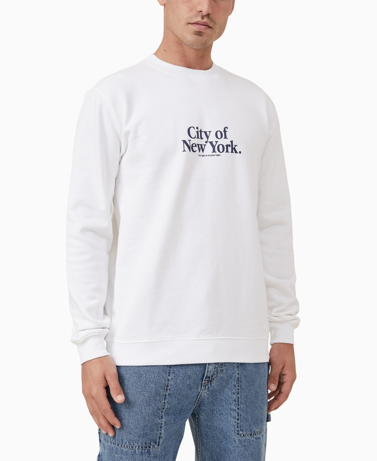 Мужская флисовая толстовка из хлопка с графическим принтом City of New York белого цвета-XL