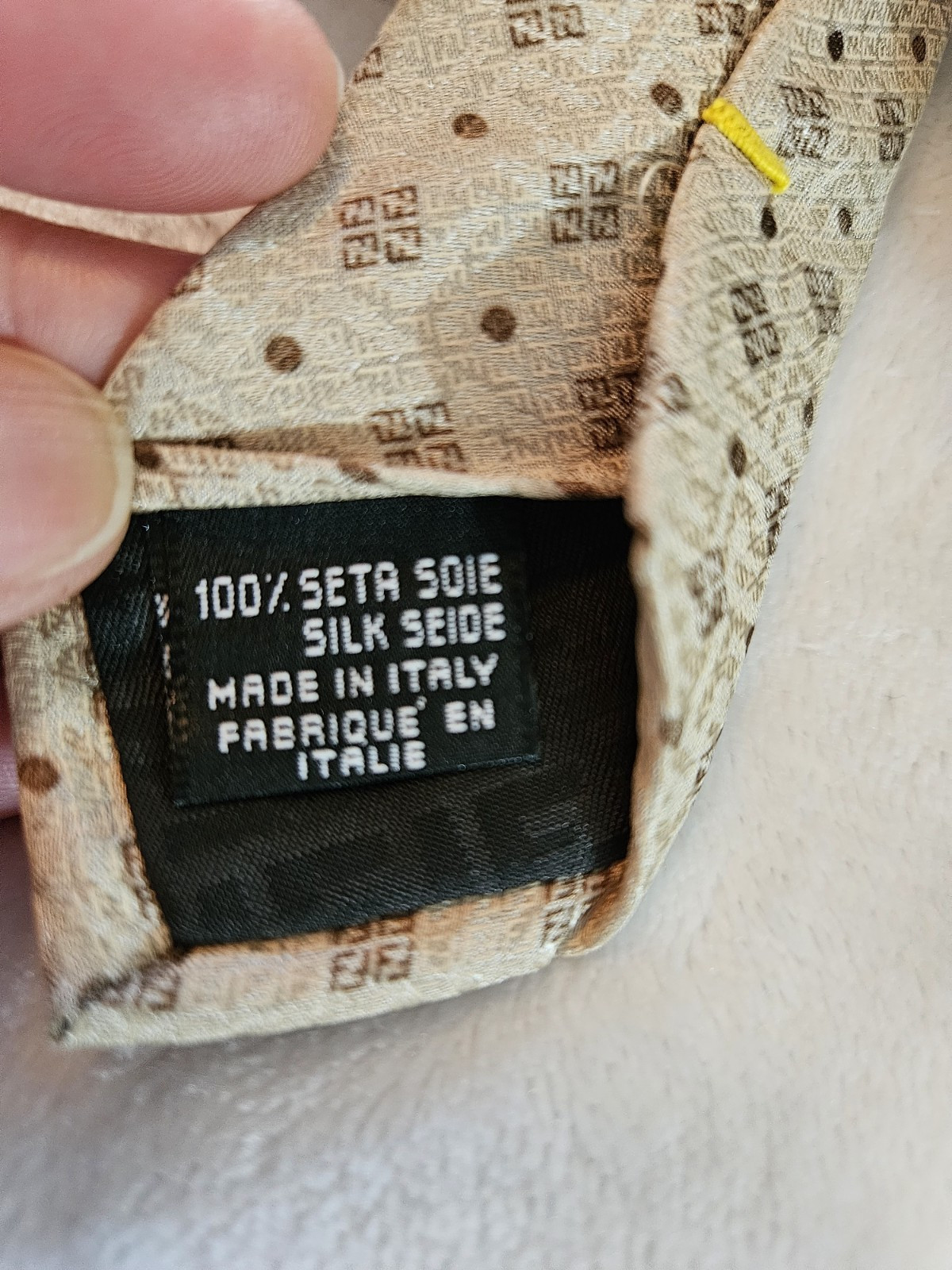 Fendi Beige Elegant Geometric Patterned 100% Silk… - image 7