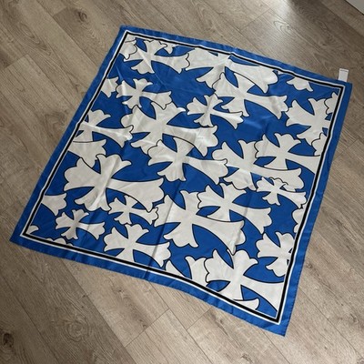 Chrome Hearts Blue and White Silk Graphic Scarf100%authentic | eBay