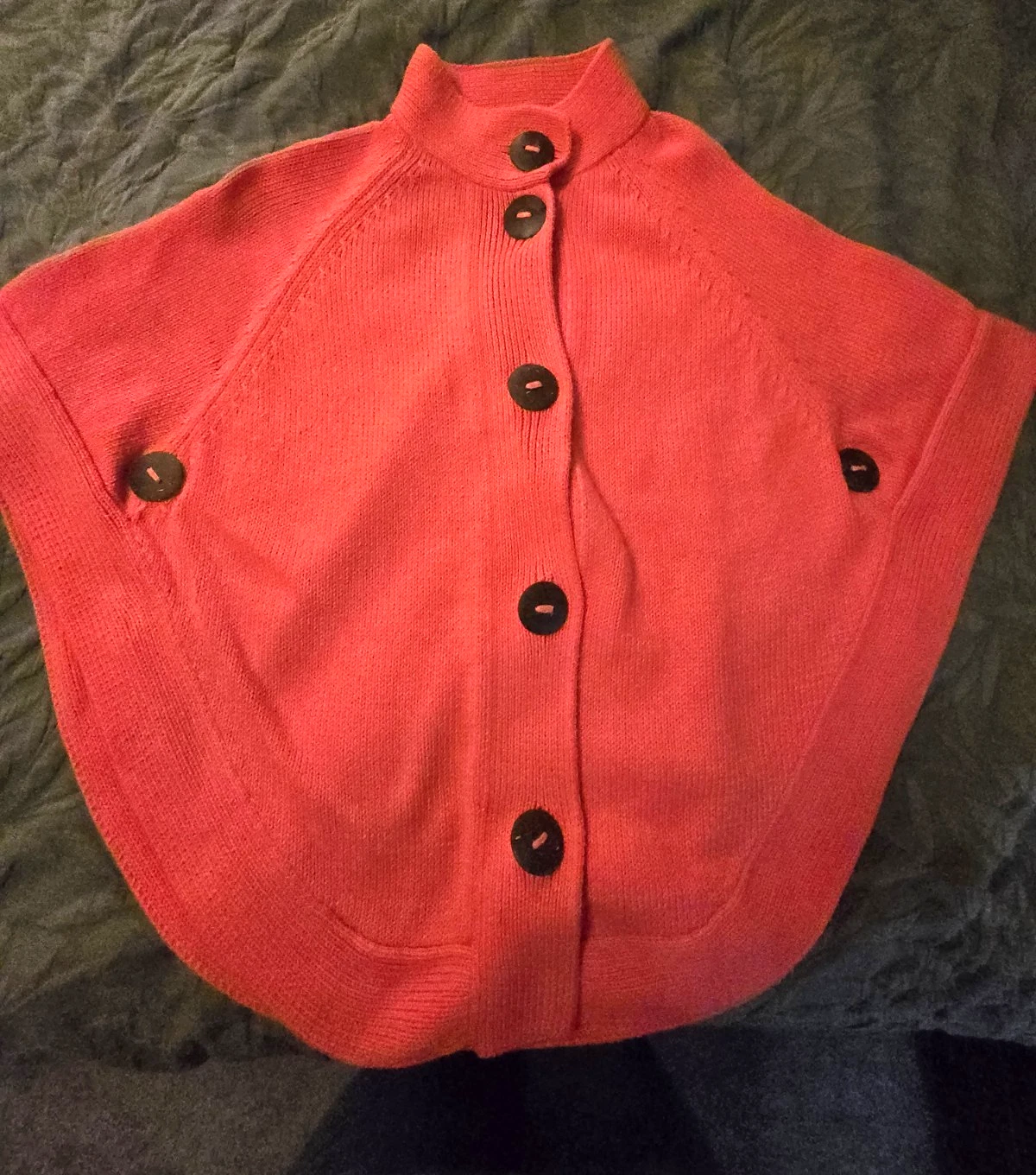 Pure Handknit Cotton Cape Poncho Sweater Coral Button Front Women's Large/XL
Opens in a new window o