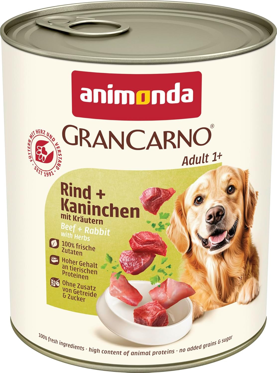 Animonda Gran Carno - Cibo per Cani, Coniglio + Erbe, 6 X 800 G