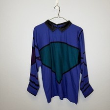 Vintage 80s Gianni Versace Blouse Colorblock Geometric Silk Wool Blouse