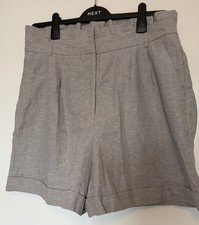 F&F Grey Herringbone Tailored Shorts UK 16 Linen Blend High Waist