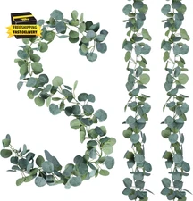 2 Pack Artificial Eucalyptus Garland Greenery Leaves Handmade 3D Silk Vines Silv