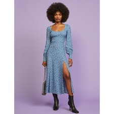 Reformation | Alessi Long Sleeve Blue Ditsy Floral Summer Midi Dress Size 4