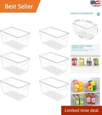 Elegant 6 PCS Clear Plastic Storage Bins with Handles for Home Organization