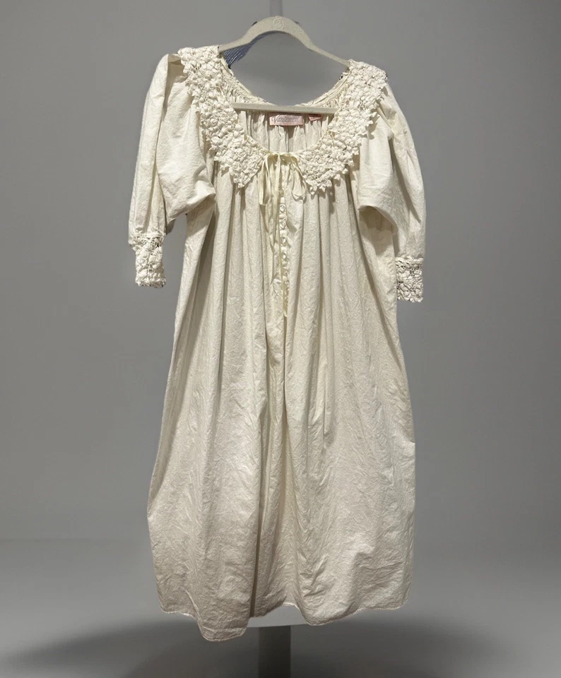 Camisón vintage Vandemere crema encaje algodón casa núcleo L victoriano ganchillo encaje ☼ Foto 2 de 4