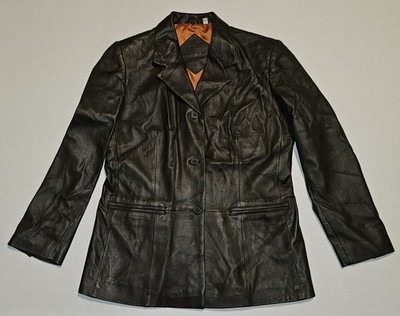 Lamb Skin Genuine Leather Jacket Lrg Brown Full Button Down Coat Preston & York