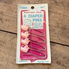 Vintage NOS Penn Duck Diaper Pins Pink Plastic Heads Sanitary Seal USA Carded