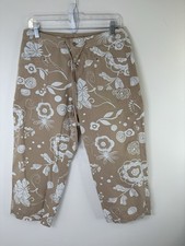 FRESH PRODUCE Pants Womens M Cropped Drawstring Straight Leg Beige Floral 32x22