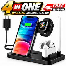 4 in 1 Wireless Charging Station Fast Charger Stand for Phone Watch Earbuds