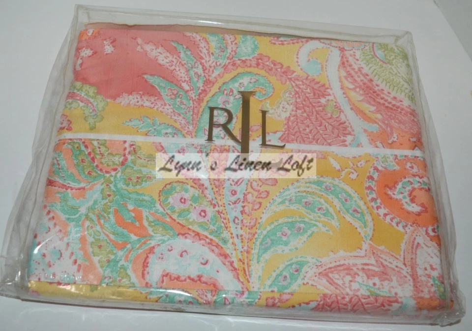 Lençol plano duplo RALPH LAUREN Jamaica Paisley Coral 450TC ALGODÃO ACETINADO - Imagem 2 de 3