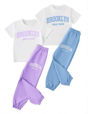 Girls Clothes Girls' Clothing Sets 4 Piece Summer Outfits Short Sleeve Tee an...