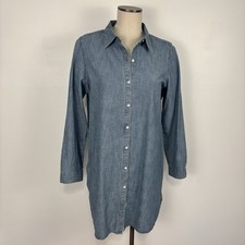 J Jill Shirt Dress Womens Size Medium Chambray Lightweight Blue Button Front