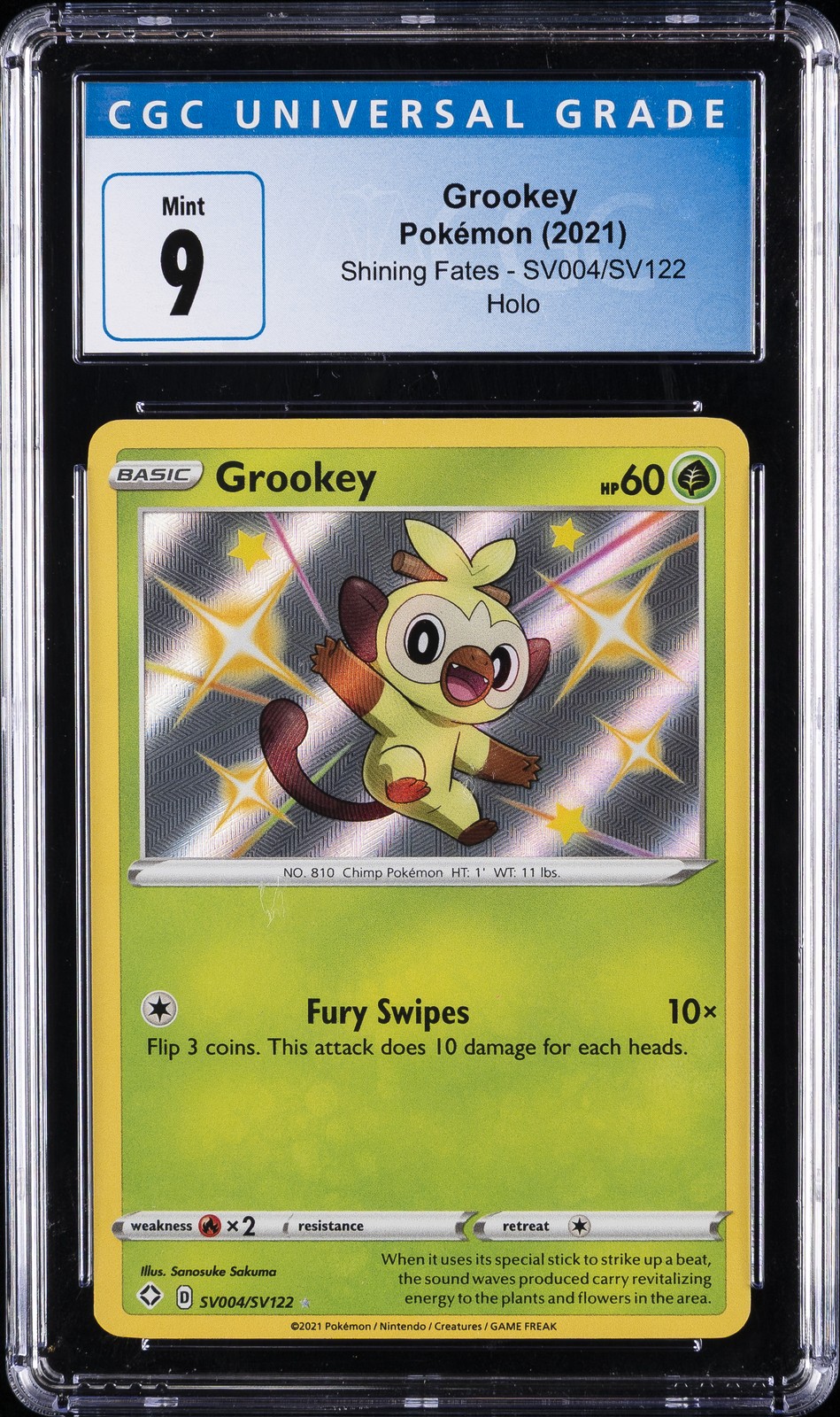 2021 POKEMON SHINING FATES HOLO #SV004/SV122 GROOKEY CGC 9