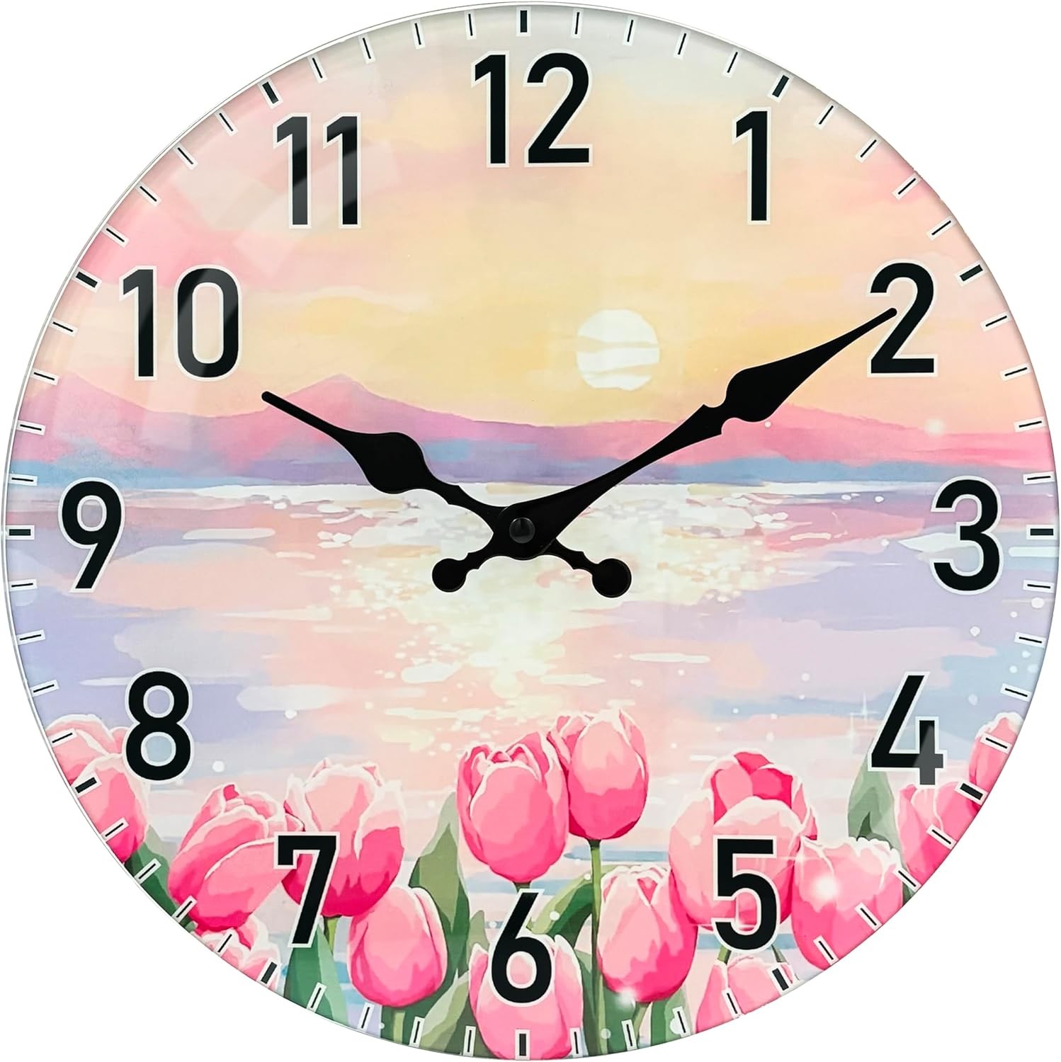 Modern Glass Wall Clock 8 Inch Silent Analog Battery Operated Clock with Roman