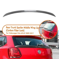 1pc Carbon Fiber Look Rear Trunk Spoiler Lip For VW Polo 6R 6C 2009-2017 2010 11