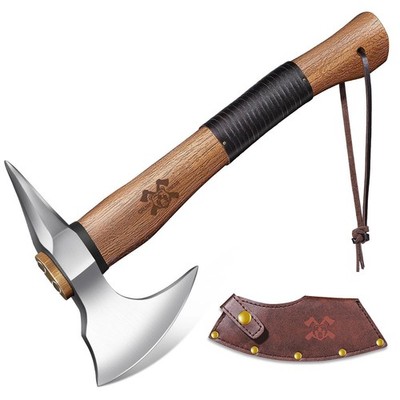 15'' Survival Axe Camping Hatchet   Forged High Carbon Steel Blade with Walnut...