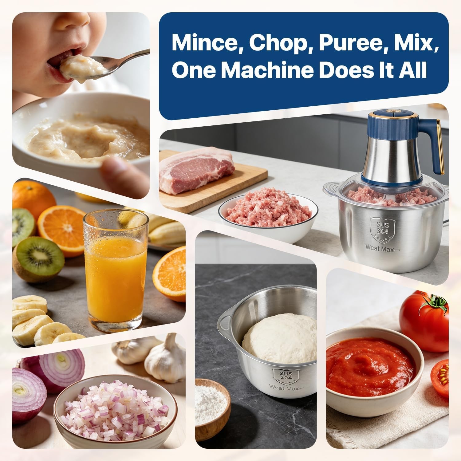 20 Cups Large Capacity Food Processor,5 Speed Electric Meat Grinder Chopper,500W