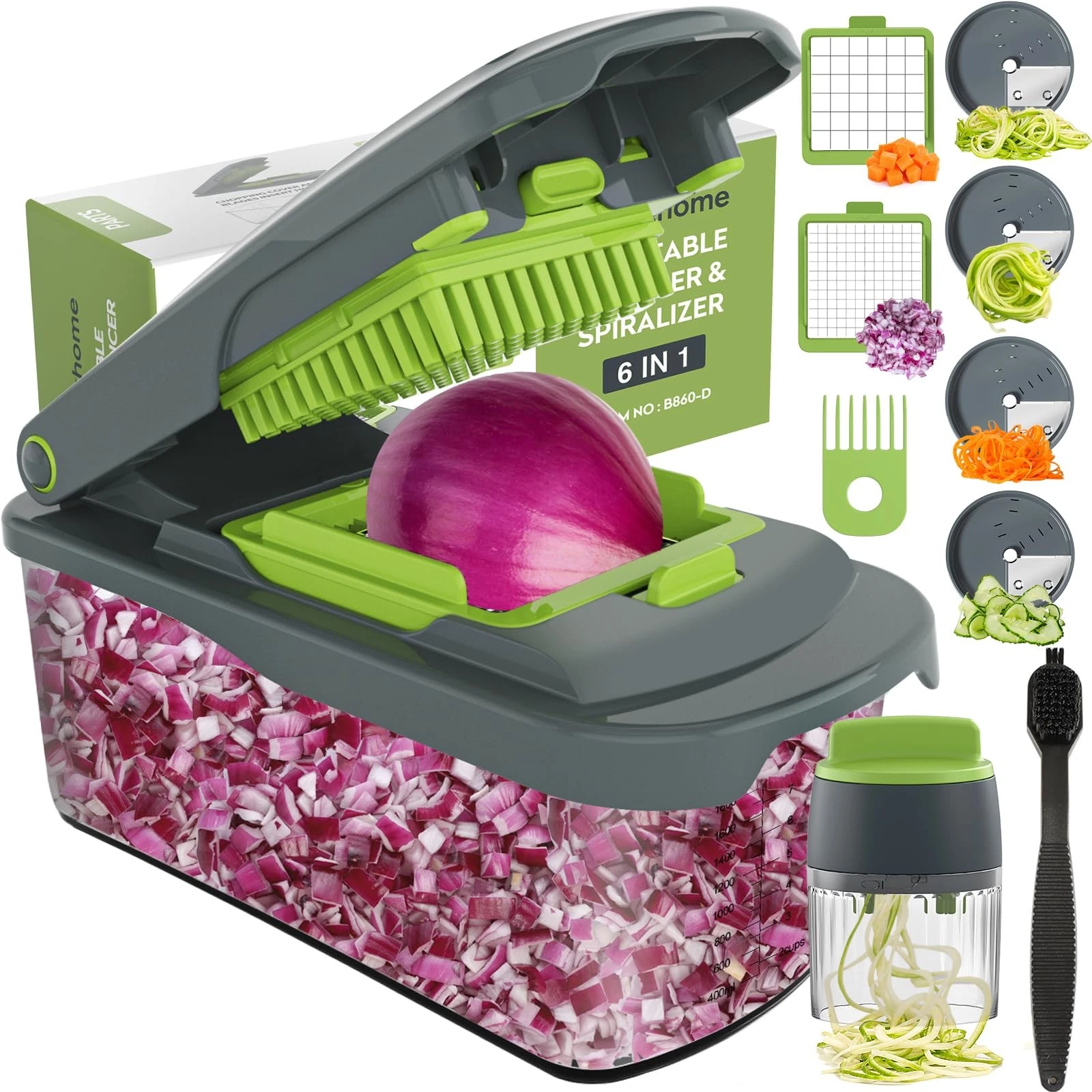 Onion Chopper Dicer with Container, Manual Food Cutter with Handheld Veggie S...