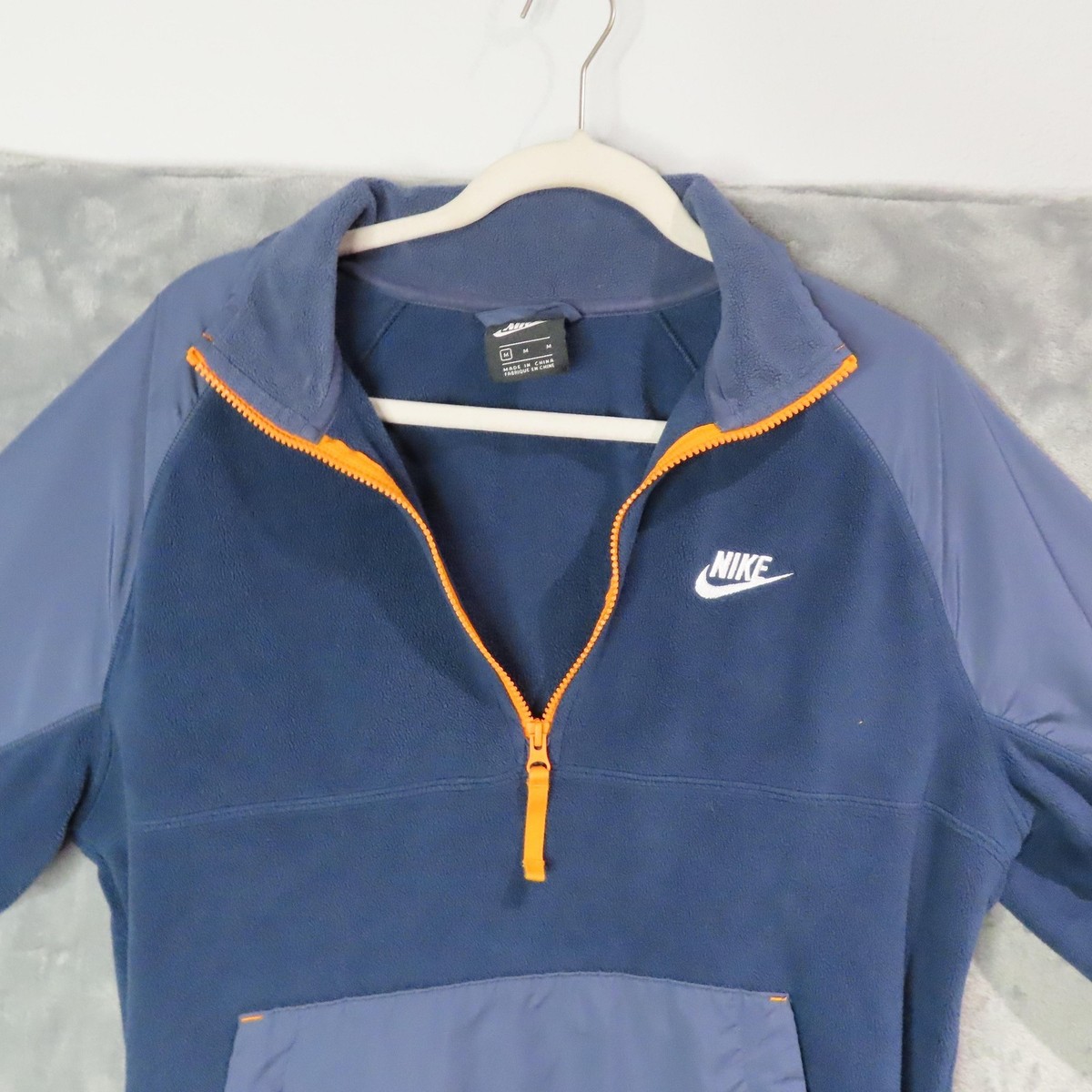 Nike Pullover Mens Medium Blue Orange Quarter Zip Fleece Kangaroo