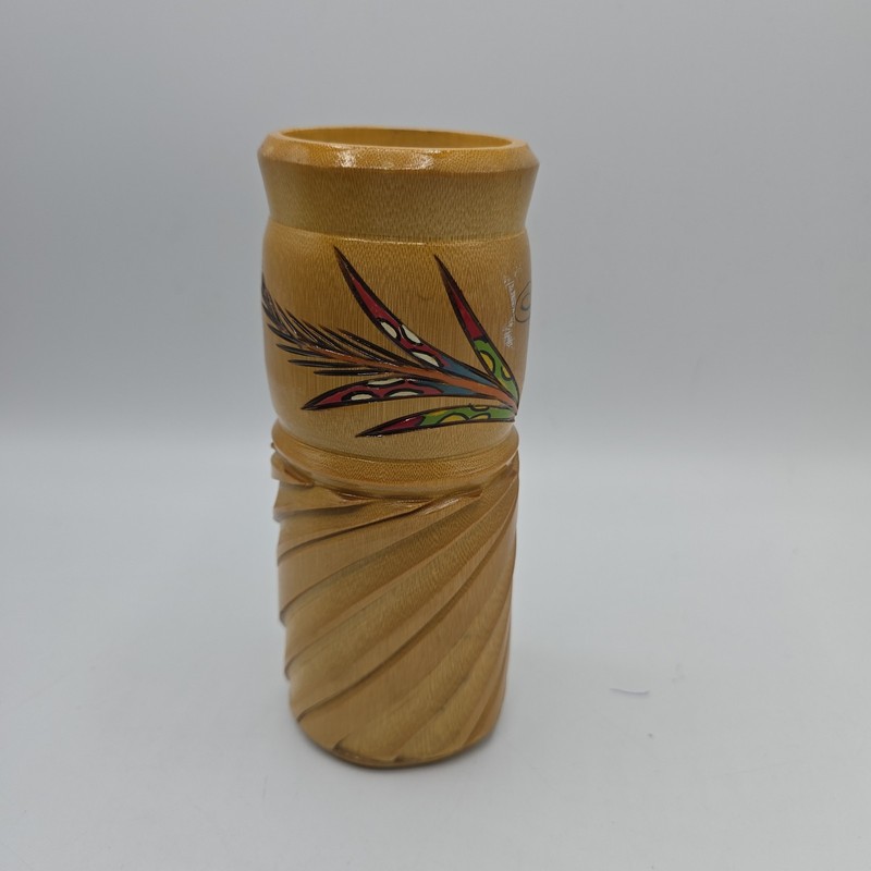 Bamboo Brush Pot Carved Hand Painted Jamaica