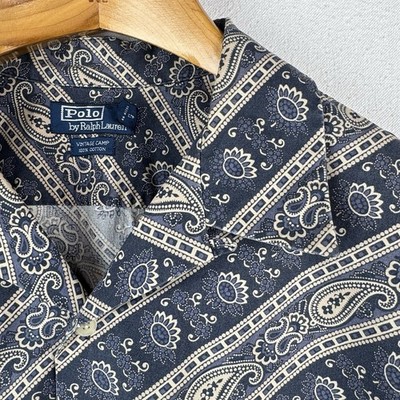 90s Vintage Polo Ralph Lauren Loop Collar Camp Shirt Blue Bandana