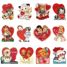 48PCS Vintage Valentine's Day Heart Cutouts Retro Party Classroom Love Decor Set