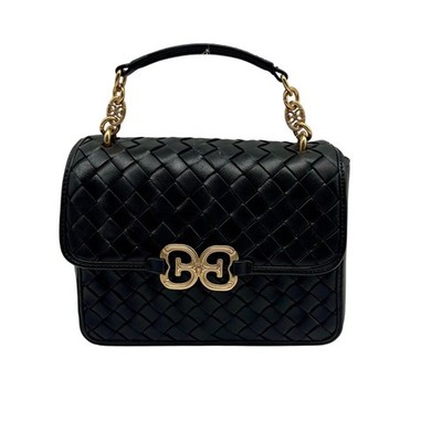 Sam Edelman Black Woven Leather Christy Top Handle Crossbody Bag